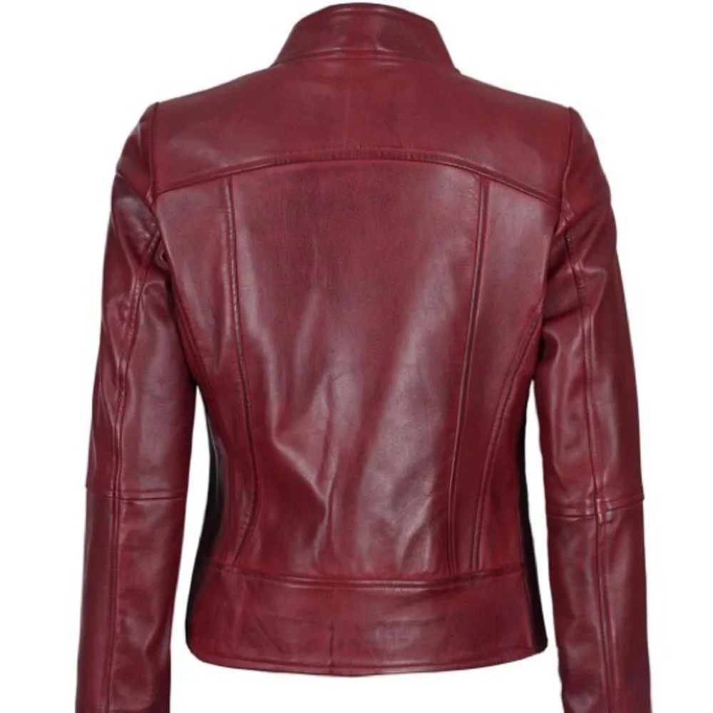 NWT - 100% Lambskin Maroon Leather Jacket - Picture 3 of 8